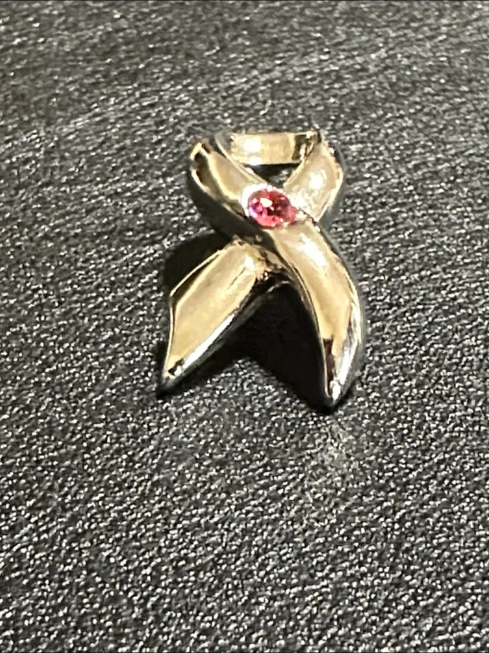 Cookie Lee Silver Tone Ribbon Pink Crystal Lapel Tie Tack